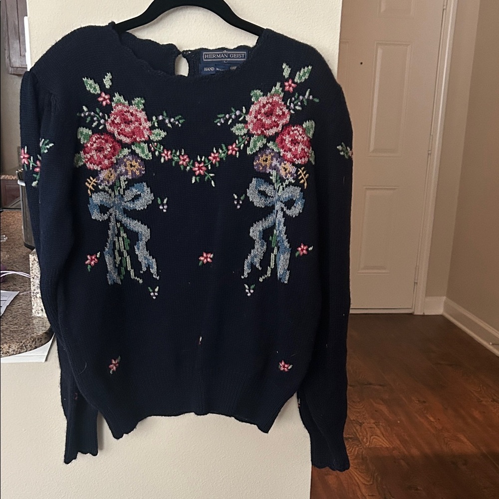Vintage granny Navy Floral Sweater.  Soft core
